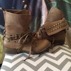 Brown Studded Combat Boots